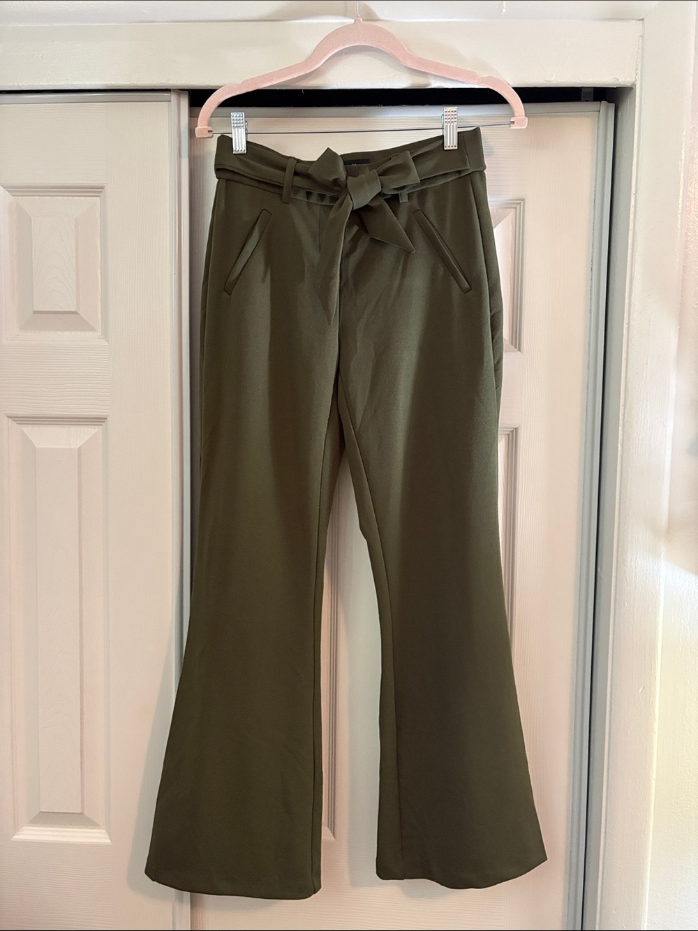 Olive High-Waist Tie-Front Wide Leg Trousers